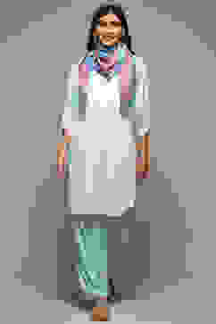 Sky Blue Rayon Straight Kurta Cross Yoke Salwar Suit Set image number 7