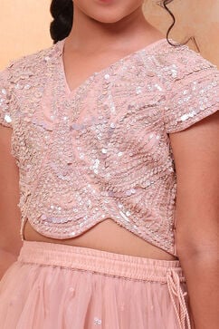 Peach-Toned Poly Chanderi Embellished Straight Lehenga Set image number 1