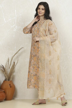 Yellow Cotton Digital Print Unstitched Suit Set image number 4