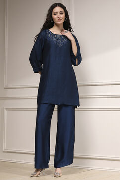 Blue Self-Designed Straight Kurta Set image number 6