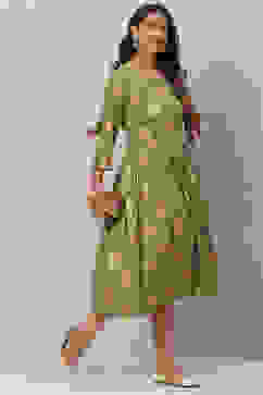 Green Rayon Printed Kurta Dress image number 5