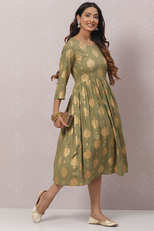 Powder Blue Rayon Printed Kurta Dress image number 5