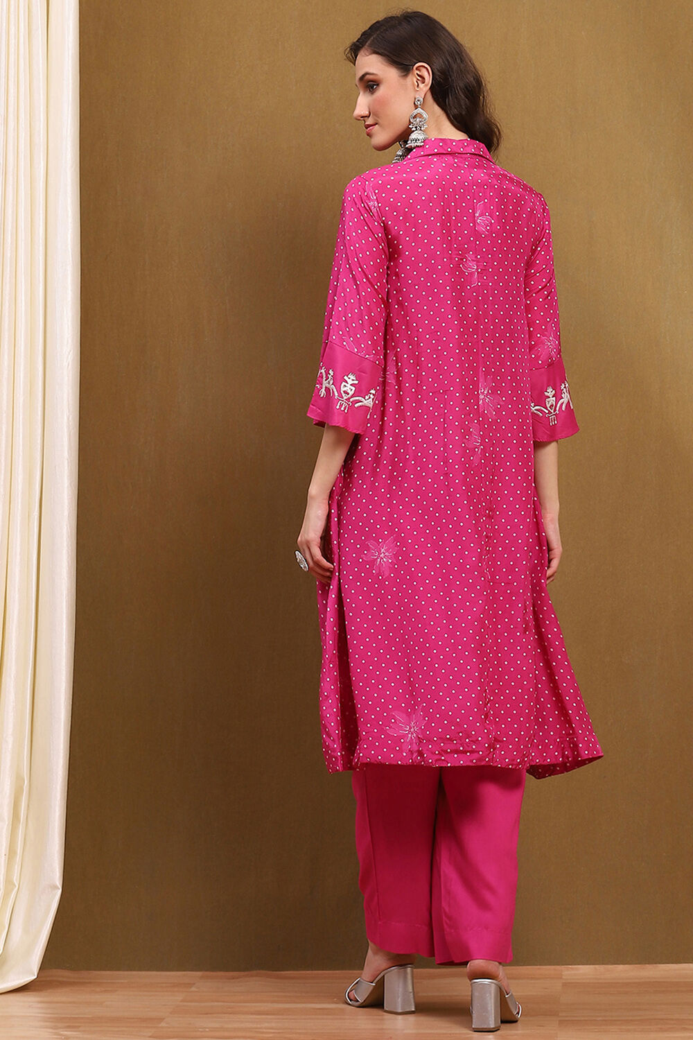 Pink Modal Bandhani Printed A-Line Suit Set image number 4