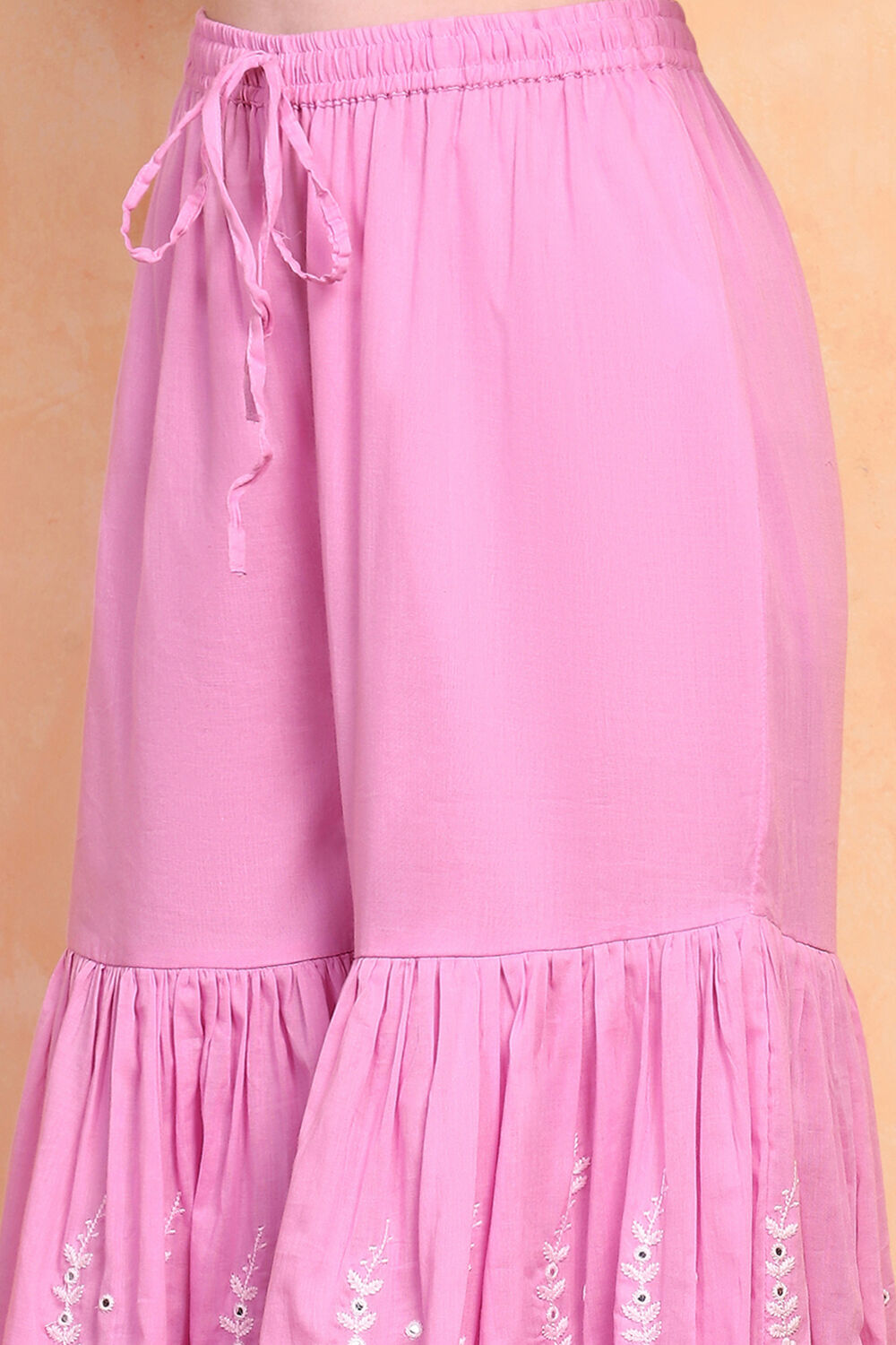 Pink Cotton Embroidered Peplum Suit Set image number 2