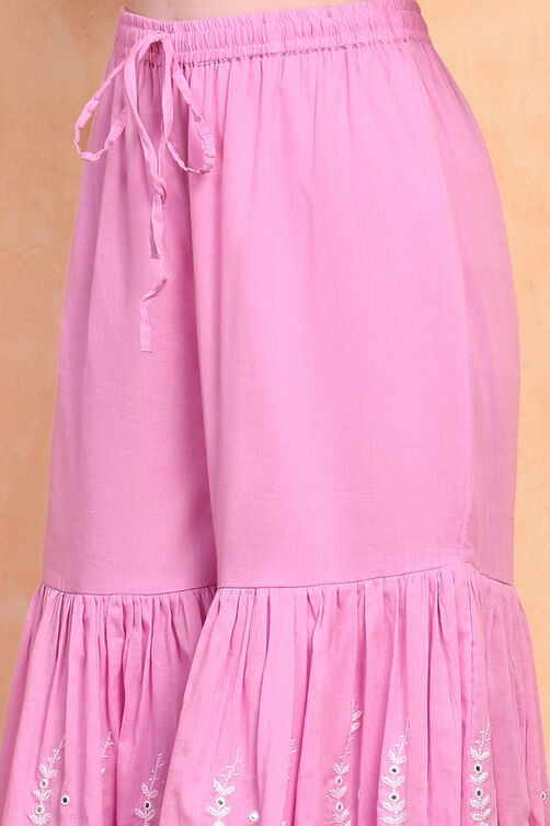 Pink Cotton Peplum Suit Set image number 2