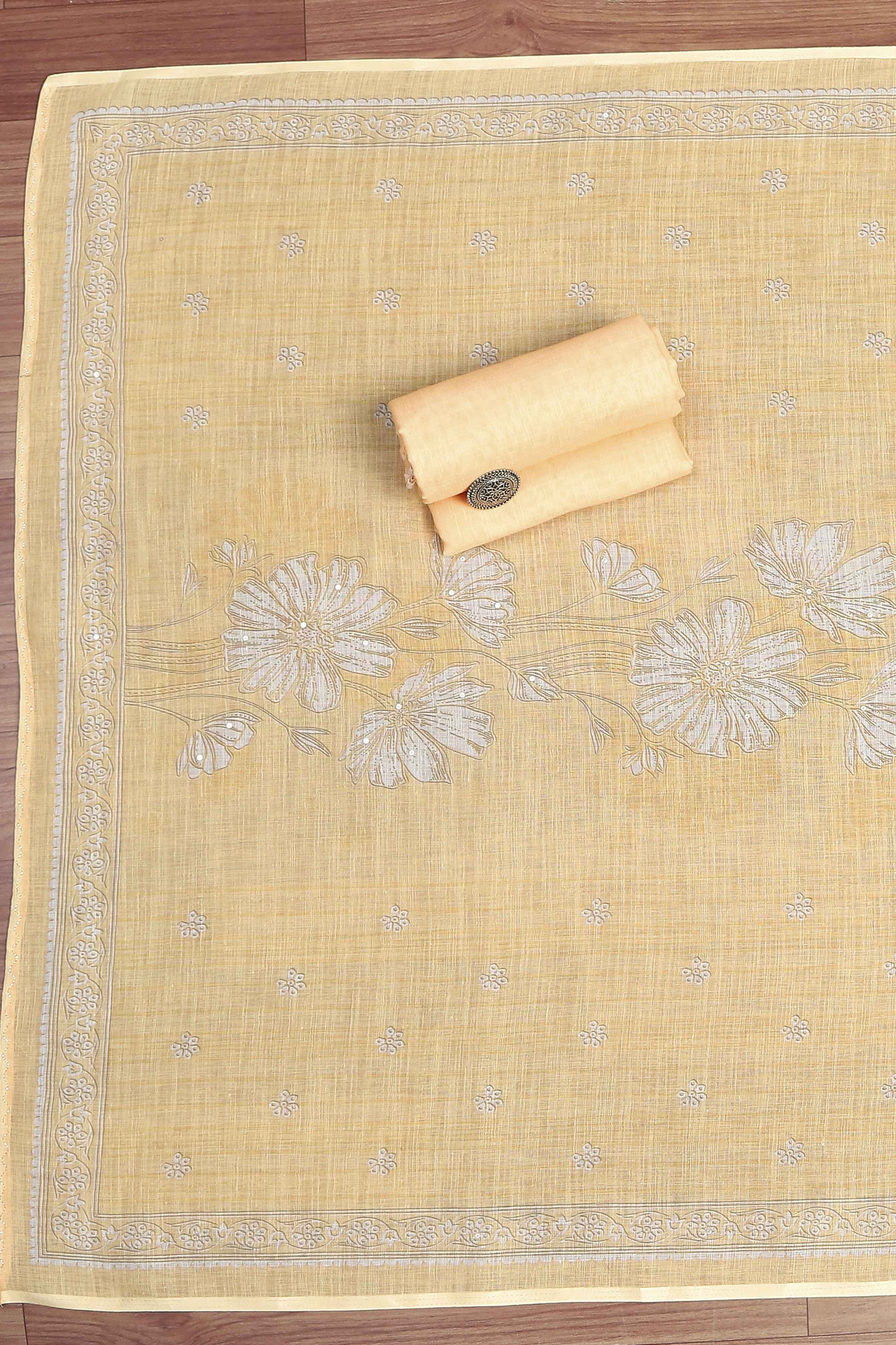 Yellow Linen Unstitched Suit Set image number 3
