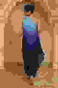 Blue Ombre Pure Chinnon Printed One Shoulder Kurta Set image number 4