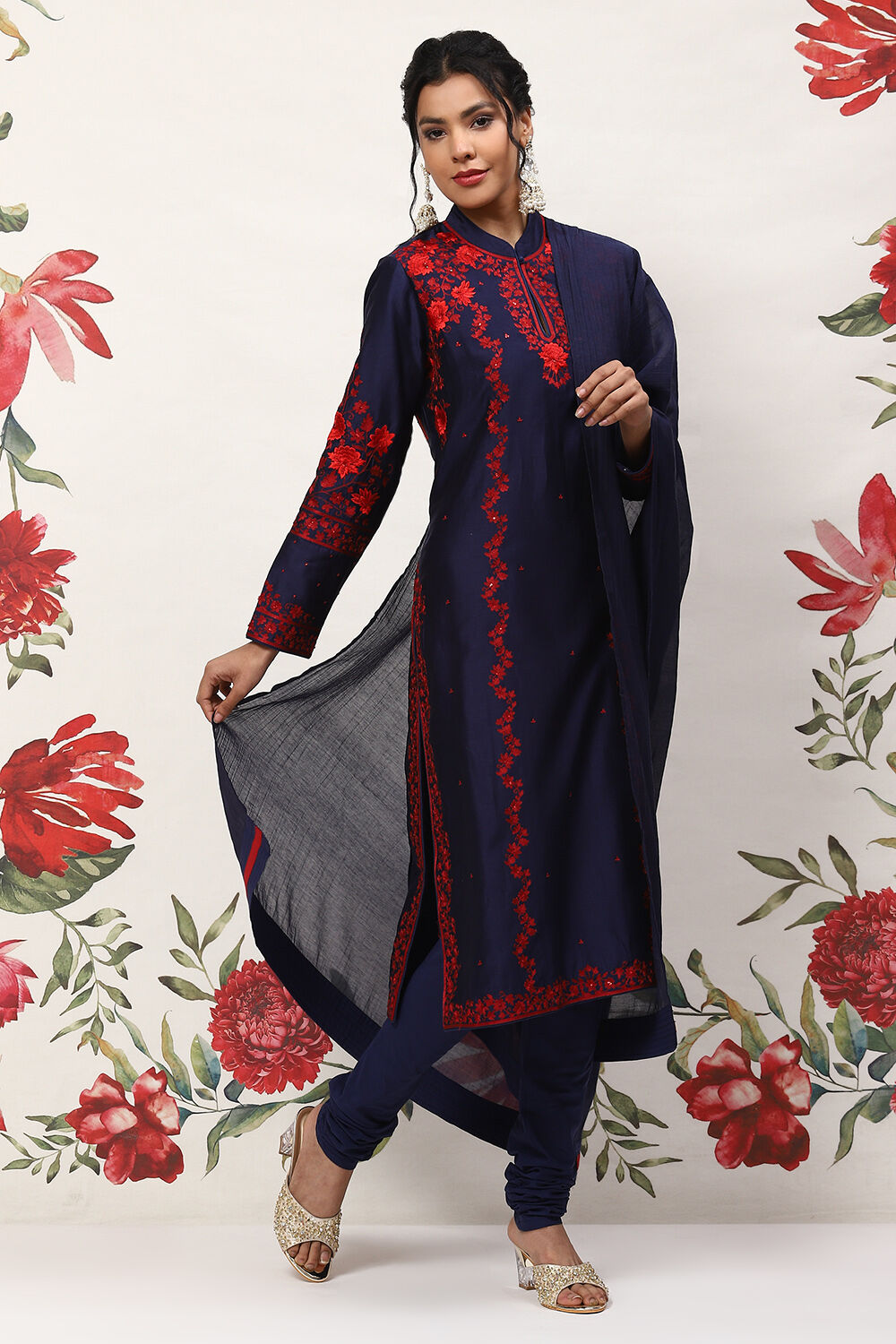 Indigo Cotton Blend Straight Kurta Suit Set image number 6