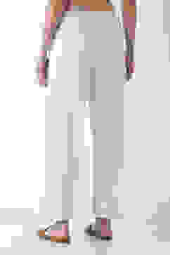 Off White Viscose Lycra Relaxed Palazzos image number 5