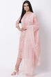 Peach Cotton Organza Straight Kurta Churidar Suit Set image number 2