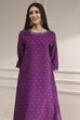 Purple Polyseter Blend Straight Printed Fusion Set image number 1