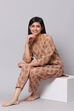 Dusky Peach Straight Cotton Three Piece Printed Sleepwear Set image number 3