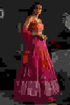 Pink and Orange Chanderi Jacquard Lehenga Set image number 5
