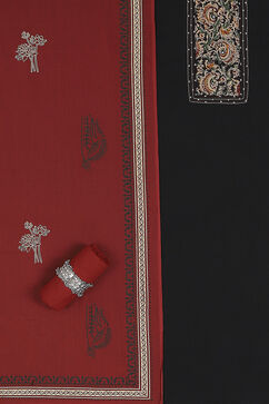 Black Cotton Hand Block Print Unstitched Suit Set image number 1
