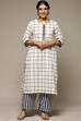 Natural & Blue Cotton Blend Straight Kurta Palazzo Suit Set image number 6