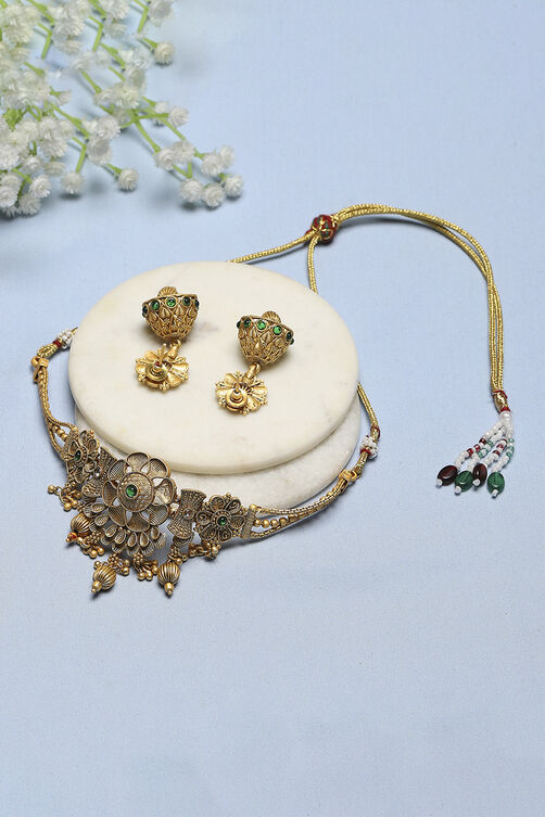 Green Brass Necklace Set image number 2