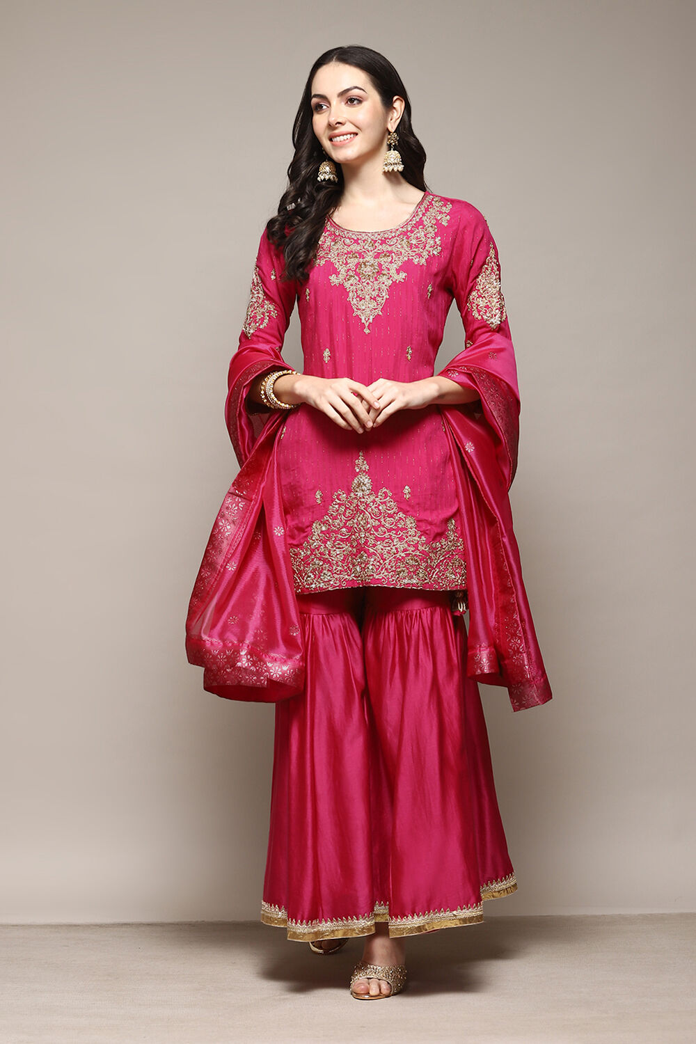 Fuchsia Viscose Blend Straight Kurta Garara Suit Set image number 7