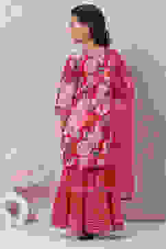 Berry Red Art Silk Straight Kurta Sharara Suit Set image number 4