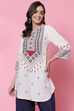 Ecru LIVA Asymmetric Printed Short Kurti