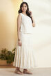 Off-White Cotton Embroidered Silk Fusion Set image number 8