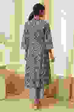 Indigo Cotton Printed Gathered Suit Set image number 4