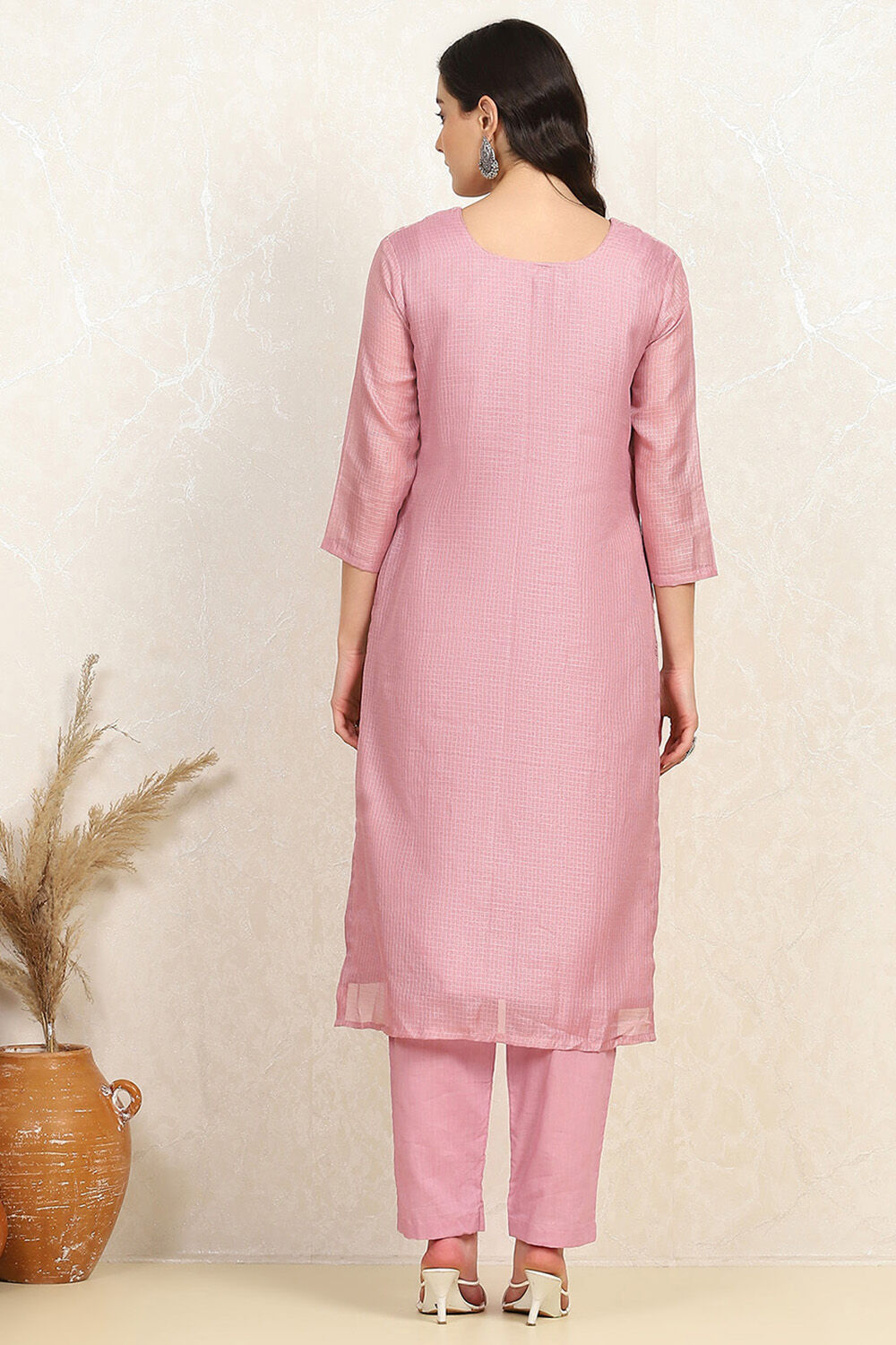 Lavender Cotton Machine Embroidered Unstitched Suit Set image number 5