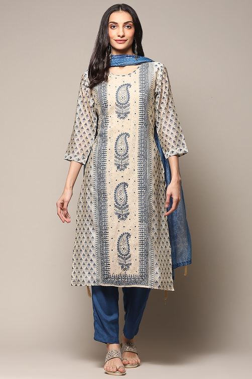 Beige Pink Chanderi Unstitched Suit set image number 8