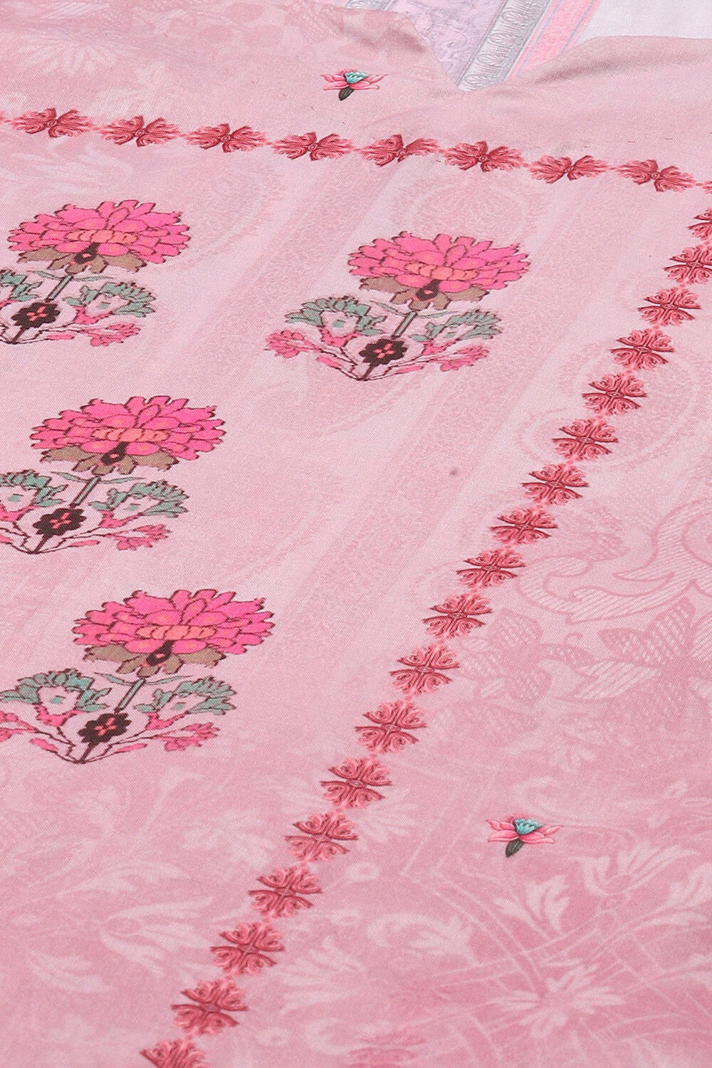 Red Cotton Blend Floral Digital Print Unstitched Suit Set image number 2