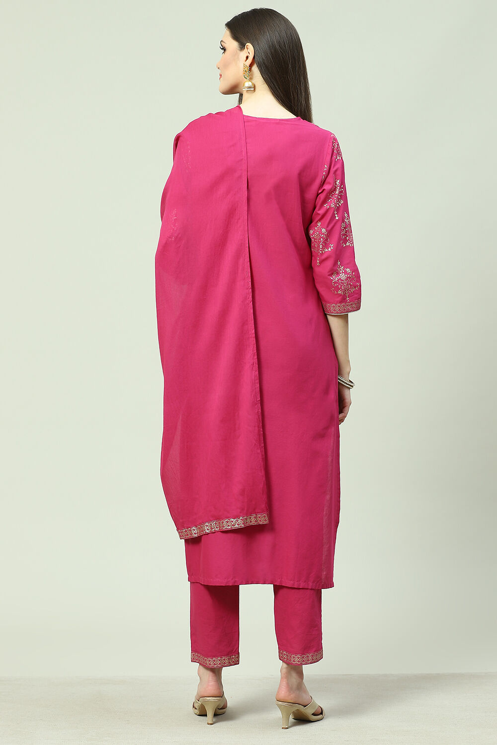 Magenta Floral Foil Printed Straight Suit Set image number 4