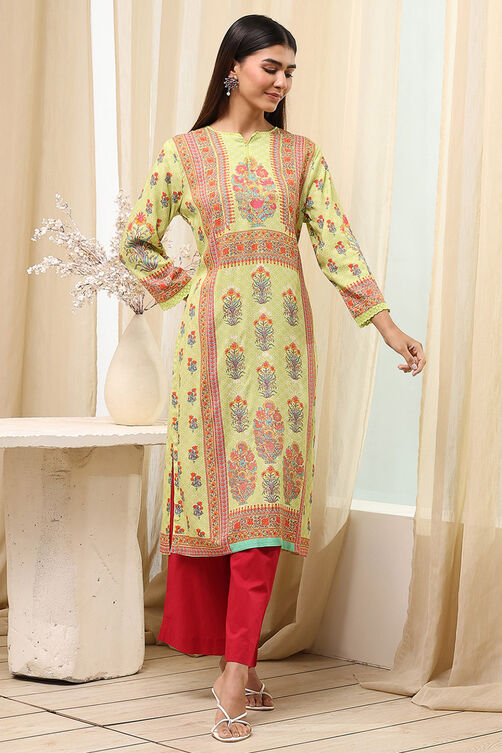 Green Printed Straight Kurta image number 5