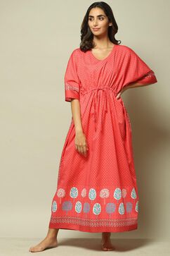 Blush Pink Cotton Printed Nightwear image number 2