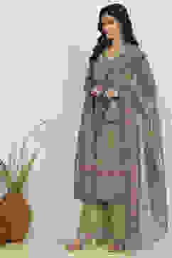 Green Crepe Printed Unstitched Suit Set image number 4