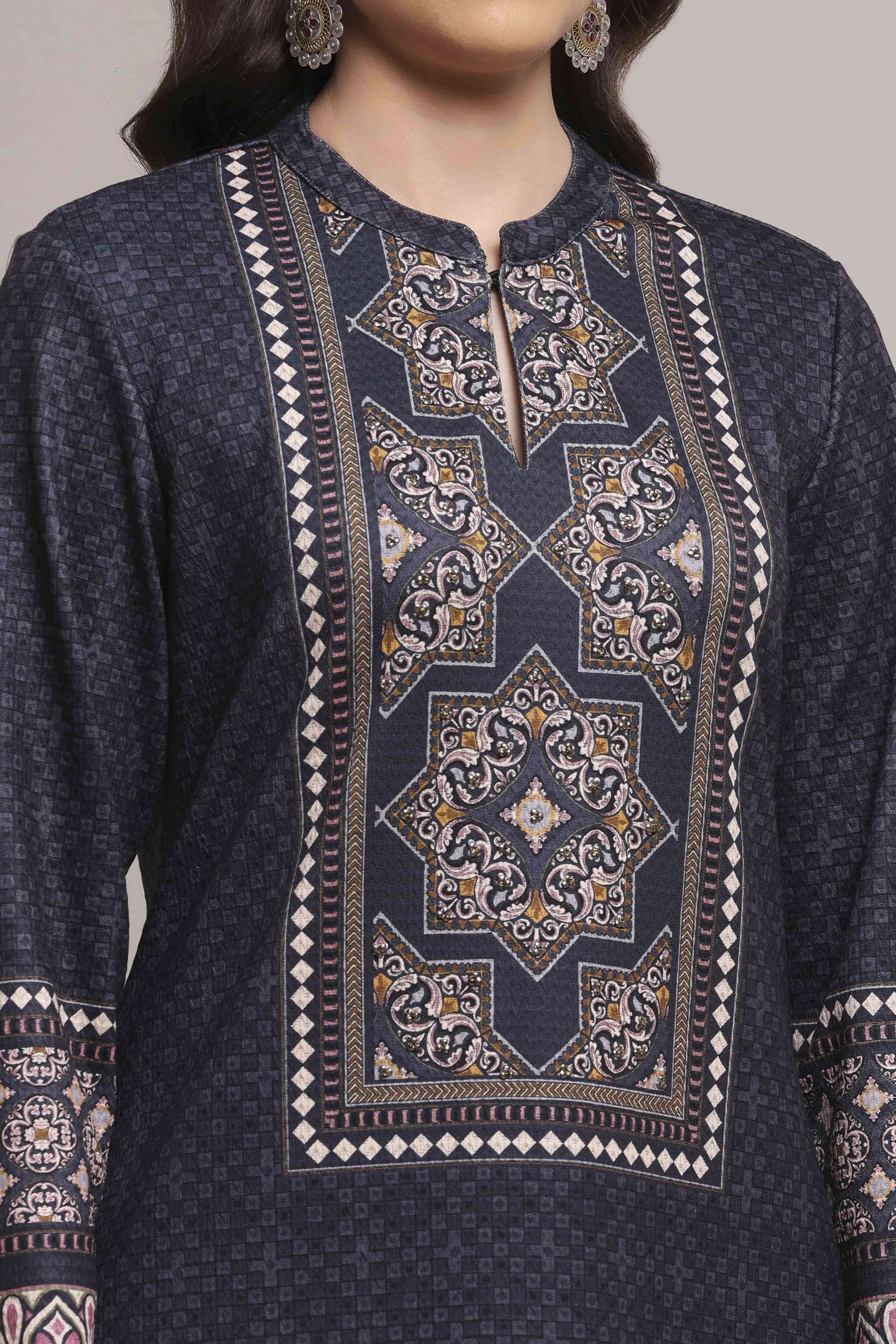 Black Polyester Printed Kurta image number 1