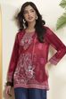 Magenta Floral Printed Straight Short Kurti image number 1
