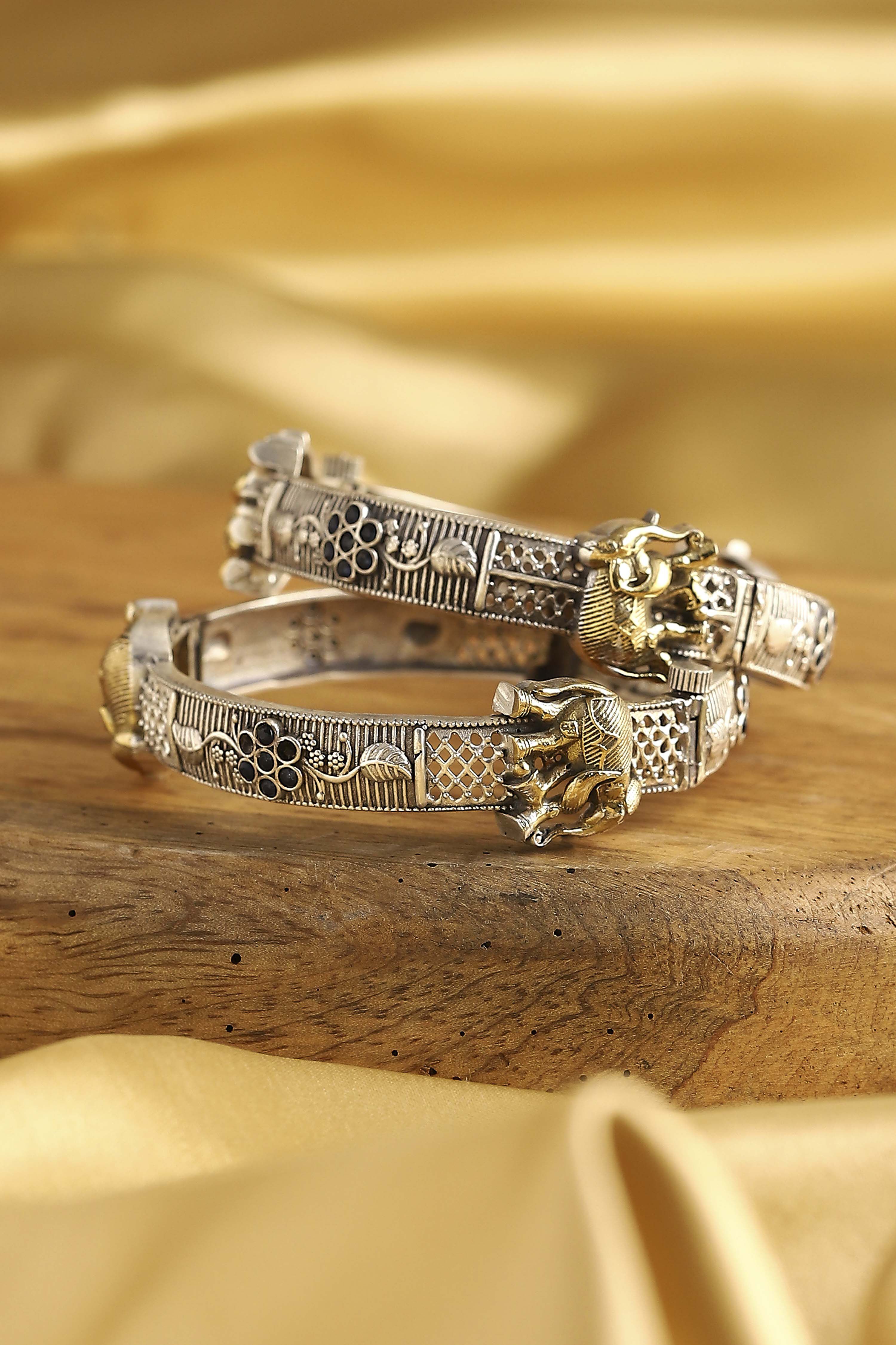 Navy Brass Oxidised Bangles image number 2