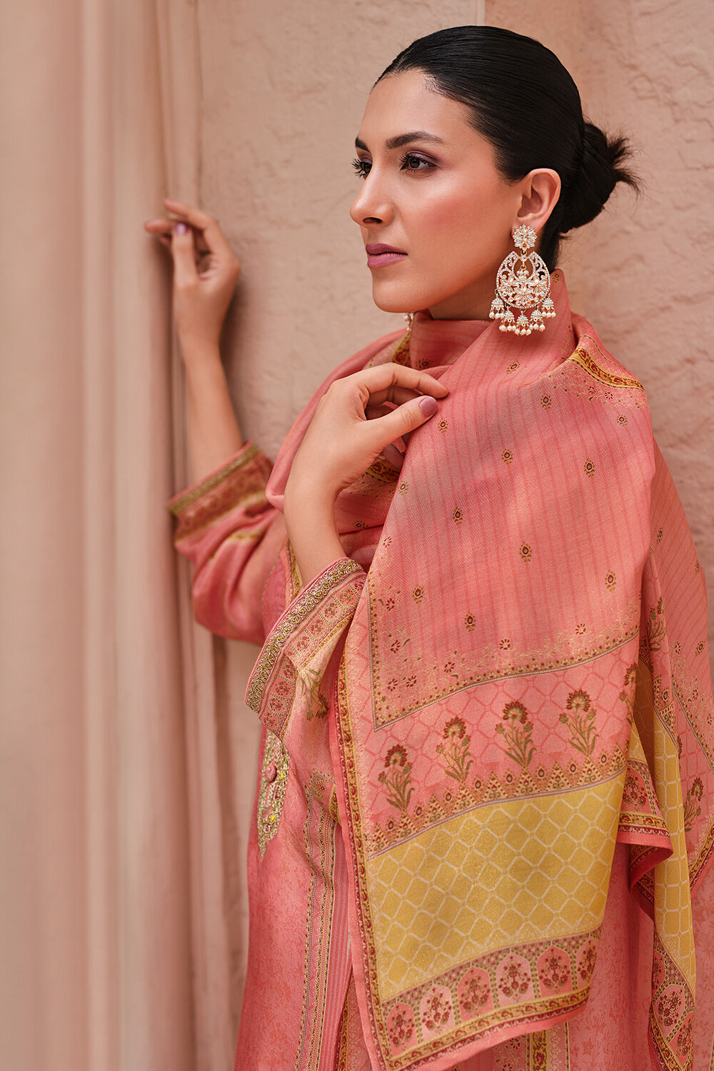 Mustard Yellow Viscose Silk Unstitched Suit Set image number 0