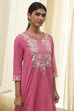 Pink Cotton Embroidered A-Line Kurta image number 1