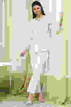 Beige Cotton A-Line Short Kurta image number 0