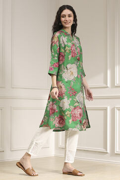 Green Floral Printed Straight Kurta image number 4