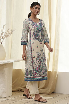 Blue Pure Cotton Printed Straight Kurta image number 4