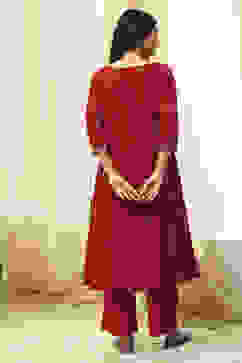 Red Cotton Foil Printed Kalidar Suit Set image number 4