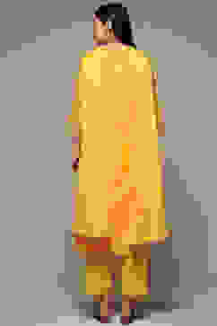 Yellow Cotton Blend Straight Kurta Pants Suit Set image number 4