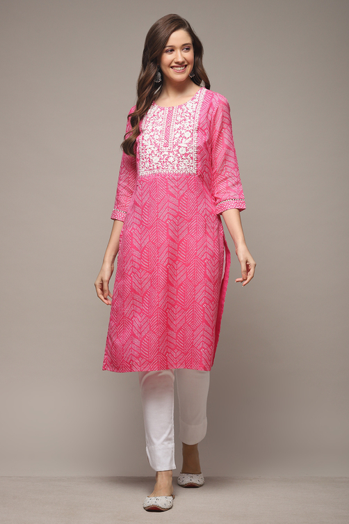 Blue Cotton Blend Straight Printed Kurta image number 1