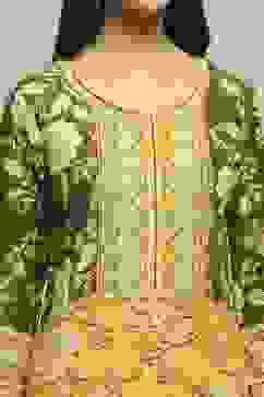 Olive Green LIVA Straight Printed Kurta image number 1