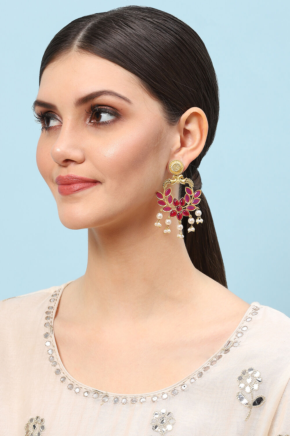 Gold & Pink Brass Earrings image number 3