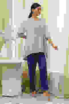 Dull Blue Modal Blend Asymmetric Short Kurta image number 4