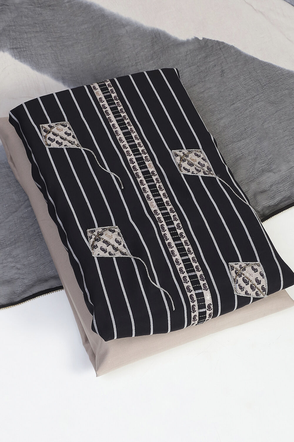 Black Modal Unstitched Suit Set image number 5