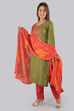 Green Unstitched dress material Suit Set image number 2