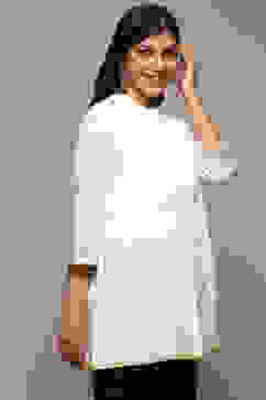 White & Yellow Cotton Yarndyed Kurti image number 3