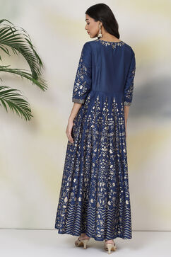 Navy Art Silk Fusion Dress image number 3